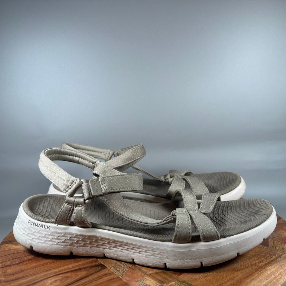 Skechers GoWalk 600 Womens 10 Taupe Strappy Sport Sandals 141451 Goga Mat TPE